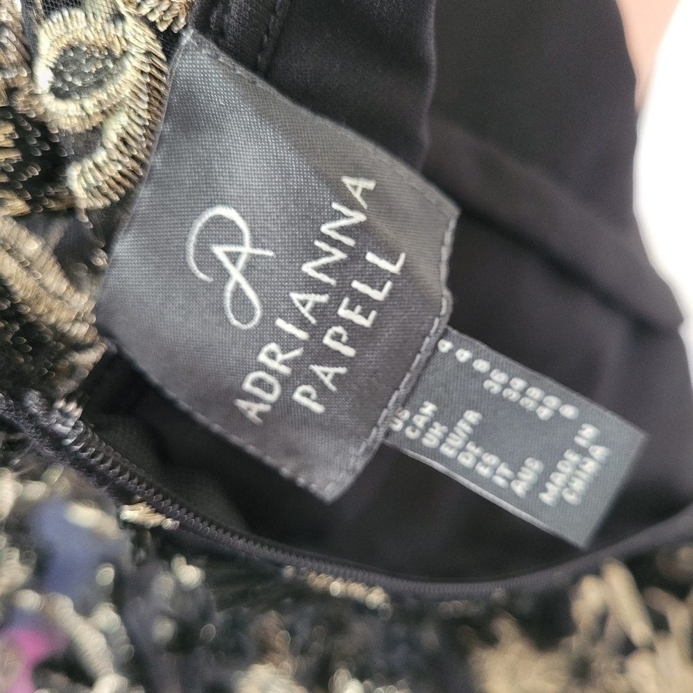 Adrianna Papell Black Gold Metallic Embroidered Sheath Dress 4 - Picture 10 of 14